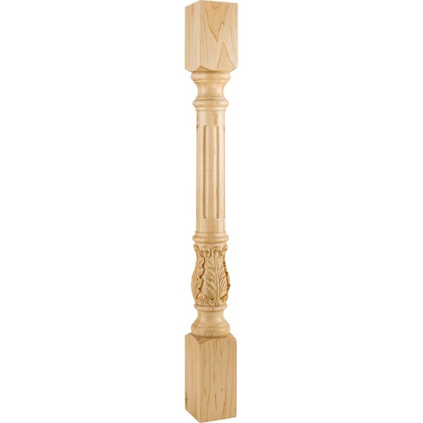 Hardware Resources 3-1/2" Wx3-1/2"Dx35-1/2"H Hard Maple Fluted Acanthus Post P23-3.5-HMP